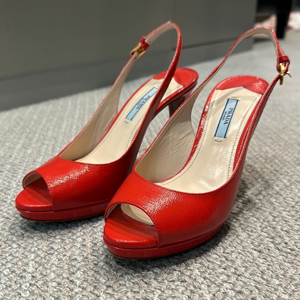 Prada slingback red shoes. Barely worn
